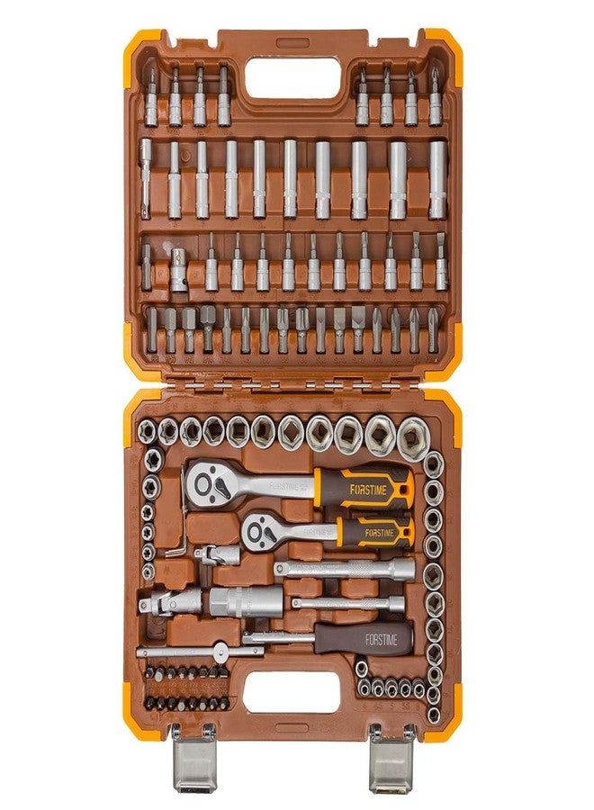 FORSTIME 108PCS Socket Set, 1/4" & 3/8" Drive CR-V Mechanics Tool Kit, Ratchet Wrench Set with Case for Car, Bike, Garage, DIY Repair & Maintenance - Image 3